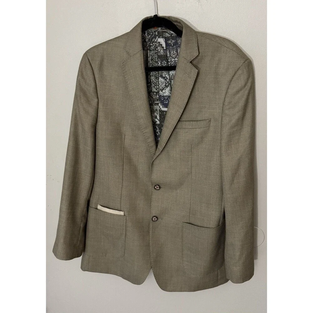 Tallia Men’s Size 42L Tan/Beige Two-Button Sport Coat Blazer Jacket